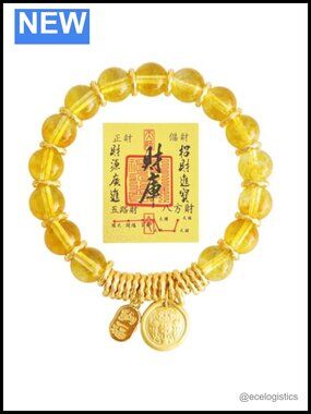 Handmade Citrine Bead 14K Gold Plated Jambhala Charm Bracelet